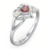 Sterling Silver Personalized Birthstone Engraved Heart Infinity Ring