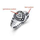 Sterling Silver Moissanite Moss Agate Onyx Personalized Class Ring Graduation Ring for Women