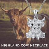 Highland Cow Necklace Sterling Silver Heart Cow Pendant Charm Jewelry Gifts for Women Girls
