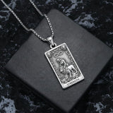 Sterling Silver Tarot Card Pendant  Necklace for Men Gothic Amulet Jewelry
