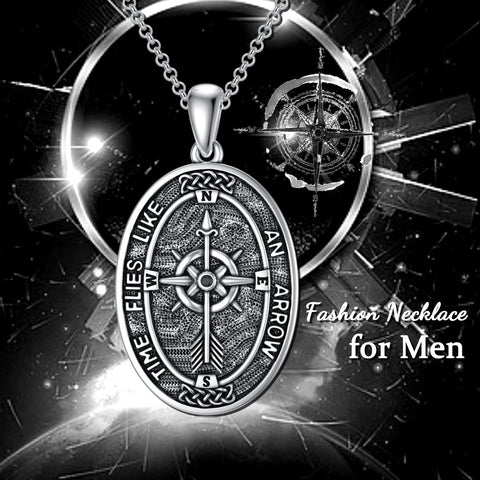 Sterling Silver Amulet Compass Necklace Pendant Necklace