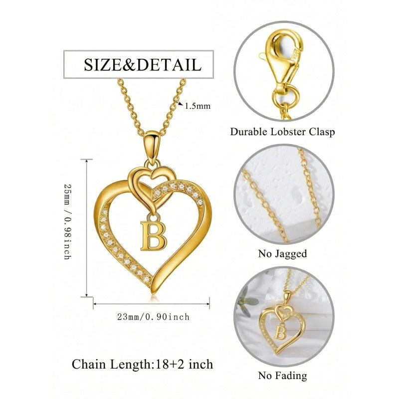 Heart Initial A-Z Pendant Necklace for 14K Gold Plated Women Initials Jewelry Gifts