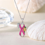Sterling Silver Butterfly Glove Fight Sunflower Pink Ribbon Pink Breast Cancer Awareness Pendant Necklace