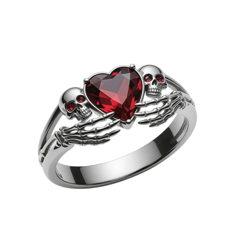 Sterling Silver Personalized Birthstone Punk Skull Bat Snake Ring Goth Jewelry for Halloween Birthday