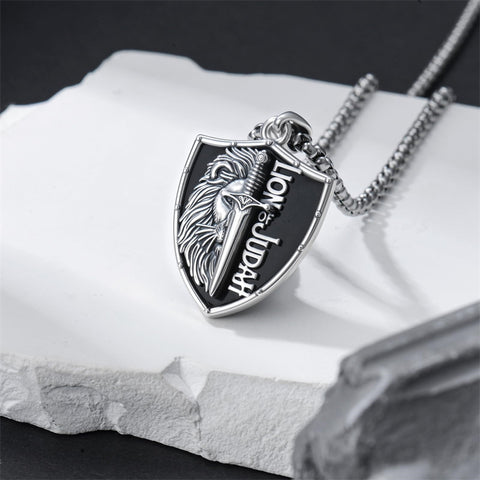 Sterling Silver Faith Bible Lion Pendant Necklace for Men
