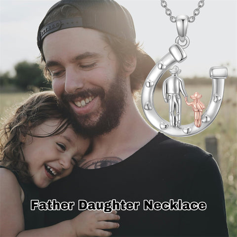 Sterling Silver Father Daughter Western Cowgirl Pendant Necklace