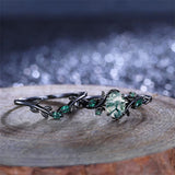 Sterling Silver 10K 14K 18K Gold 2CT Moss Agate Vine Leaf Women's Bridal Ring Sets for Wedding Engagement