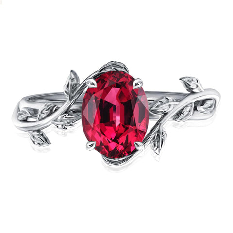 Sterling Silver  Oval Birthstone  Leaf Promise Ring for Her