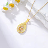 Vintage Teardrop Birthstone 14K Yellow Gold Plated Pendant Necklace for Women