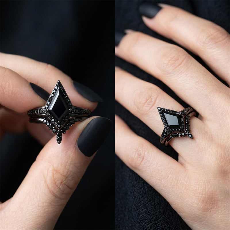 Sterling Silver 10K  14K  18K Gold 1CT-4CT Black Onyx Engagement Ring Gothic Wedding Promise Ring