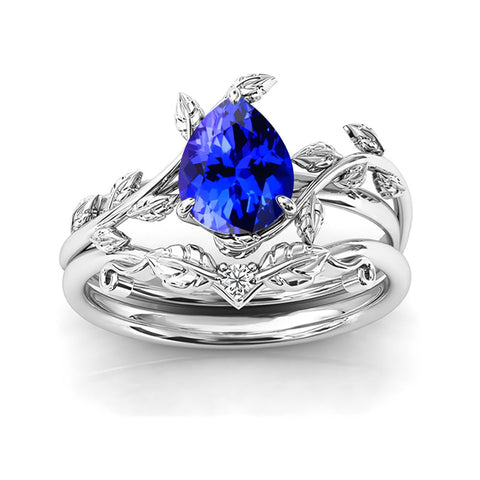 Sterling Silver 10K 14K 18K Gold 1ct Pear Shaped Gemstone Gemstone Engagement Ring Wedding Ring Sets