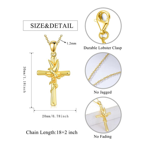 14K Gold Plated Cross Pendant Necklace for Women