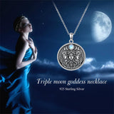 Sterling Silver Sunflower Medusa Triple Moon Goddess Amulet Pendant Necklace