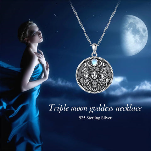 Sterling Silver Sunflower Medusa Triple Moon Goddess Amulet Pendant Necklace