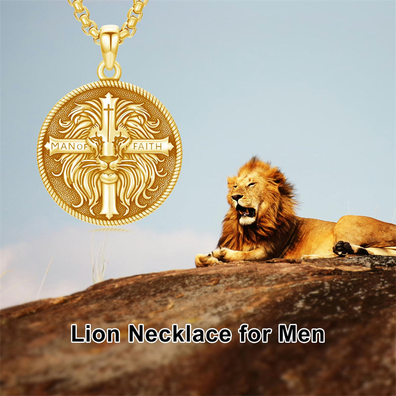 Sterling Silver Faith Bible Lion Pendant Necklace for Men