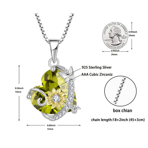 Butterfly Sunflower Heart Necklace 925 Sterling Silver Cubic Zirconia Birthstone Pendant Jewelry Birthday Gifts for Girls Wife Her