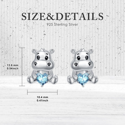 Sterling Silver Birthstone Otter Hippo Stud Earrings