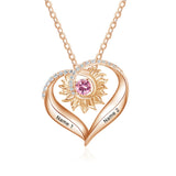10K 14K 18K Gold Personalized Birthstone Engraved Heart Sunflower Pendant Necklace
