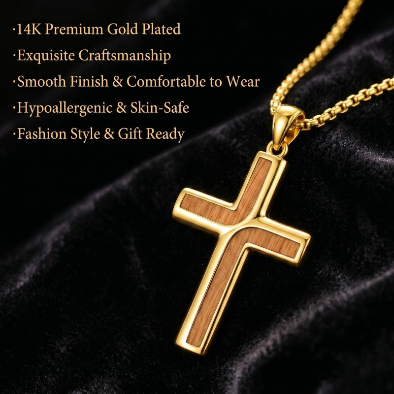 14K Gold Plated Cross Pendant Necklace Religious Confirmation Jewelry
