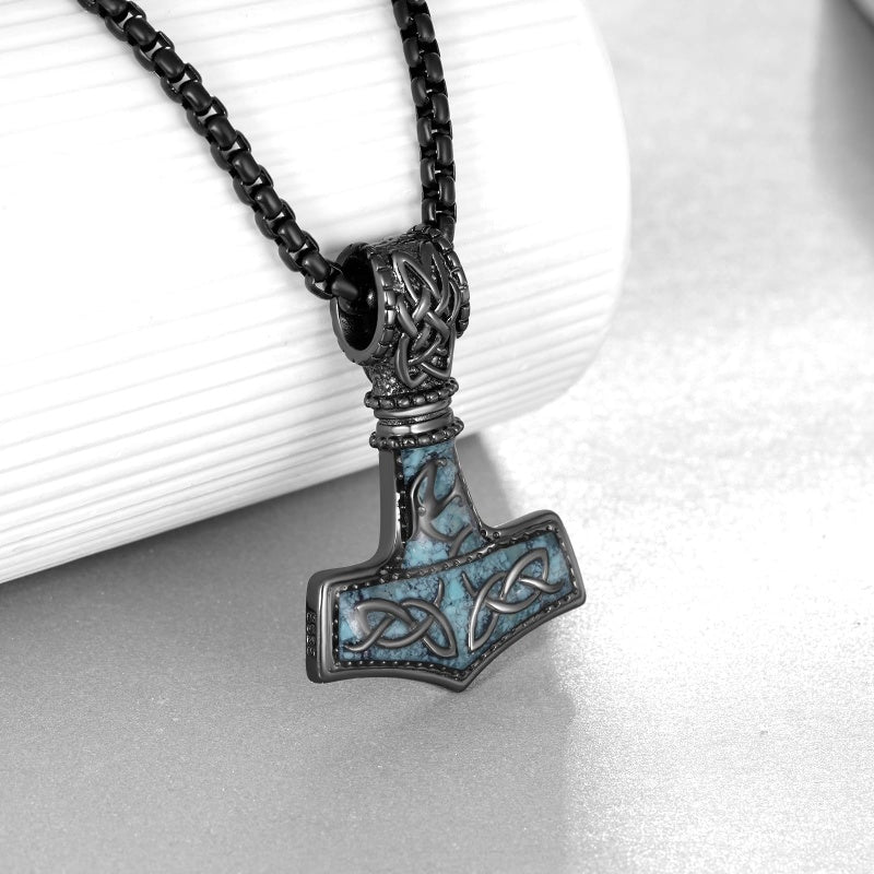 14K Gold Plated Turquoise Wolf Thor's Hammer Ankh Dragon Lion Compass Crucifix Pendant Necklace for Men