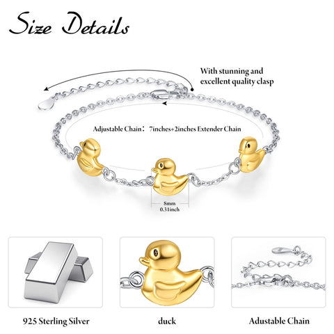 925 Sterling Silver Duck Bracelet Cute Animal Jewelry Gifts for Women Girls