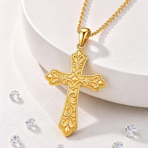 14K Plated Gold Cross Pendant Crucifix Necklace Christian Jewelry Baptism Religious Faith