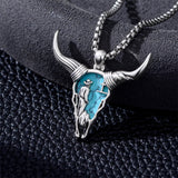 Sterling Silver Turquoise Cow Skull Pendant Necklace