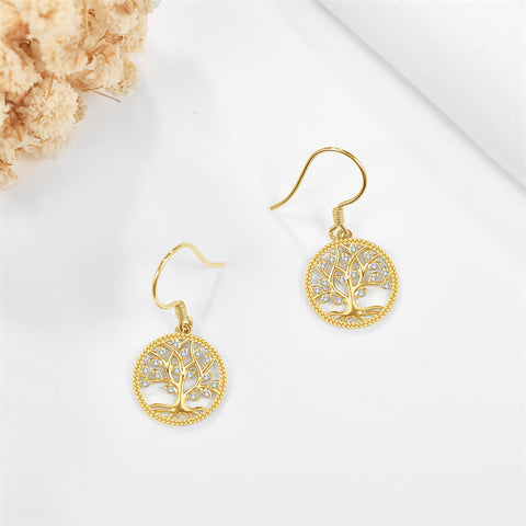 14K Gold Tree Of Life Earrings 14K Solid Yellow Gold Tree Of Life Dangle Drop Earrings Gold Tree Of Life Jewelry For Women Girls Gifts