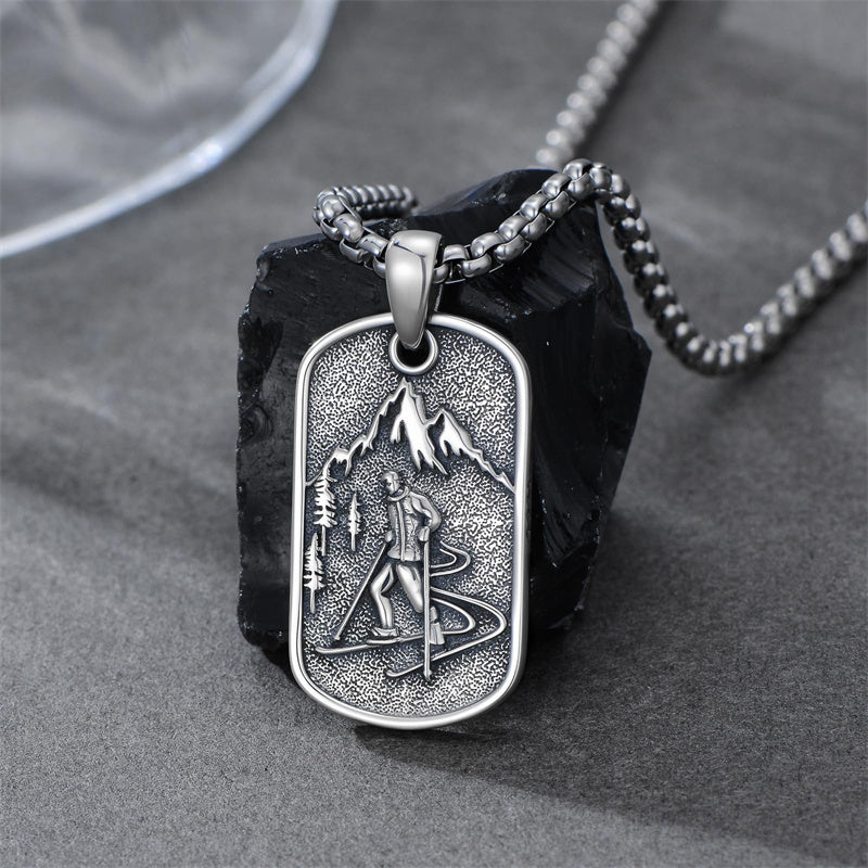Sterling Silver Dog Tag Baseball Basketball Softball Soccer Pendant Necklace for Men