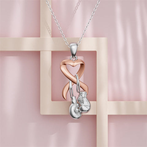 Sterling Silver Butterfly Glove Fight Sunflower Pink Ribbon Pink Breast Cancer Awareness Pendant Necklace