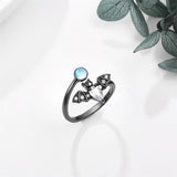 Bat Ring 925 Sterling Silver Bat Moonstone/Natural Black Rutilated Ring Gothic Halloween Jewelry Gifts for Women