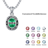 Sterling Silver Oval 2025 Graduation Necklace Personalized Text and Birthstone  Class Pendant Necklace