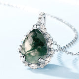 Natural Moss Agate 925 Sterling Silver Pendant Necklace For Birthday Green Gems Engagement Wedding Jewelry Gift Teardrop