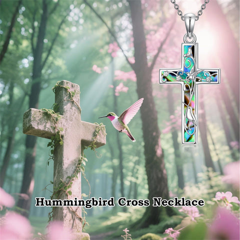 Sterling Silver Abalone Shell Bee Butterfly Dragonfly  Hummingbird Ladybug Cross Pendant Necklace for Women