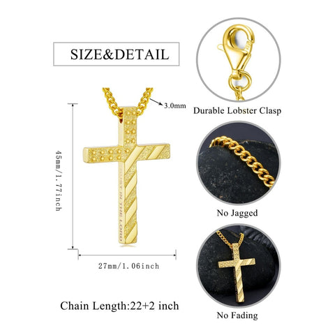 Bible Verse 14K Gold Plated American Flag Cross Necklace for Men