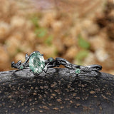 Sterling Silver 10K 14K 18K Gold Vintage Nature Moss Agate Engagement Ring Sets for Women
