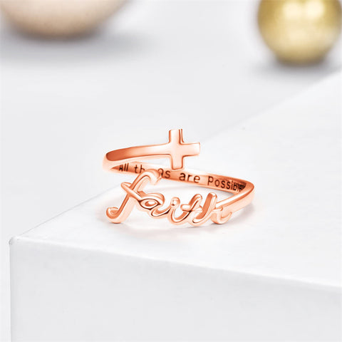 Sterling Silver Adjustable Cross Inspirational Ring With Engraved