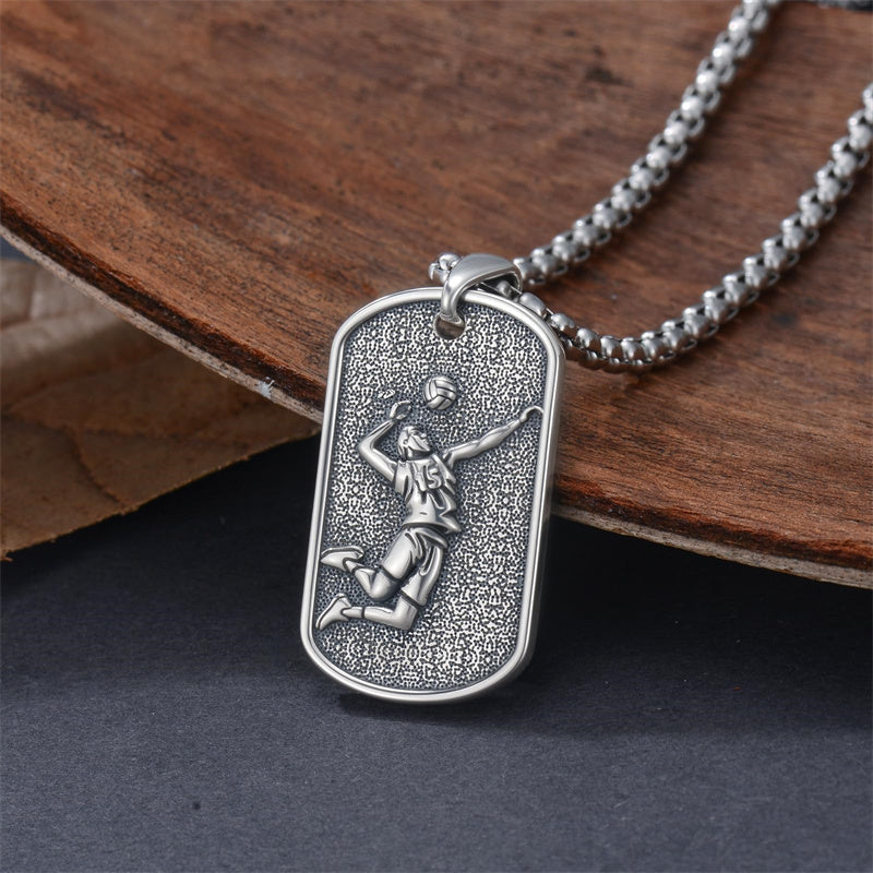 Sterling Silver Dog Tag Baseball Basketball Softball Soccer Pendant Necklace for Men