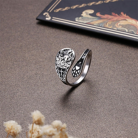 Sterling Silver Wolf Adjustable Spoon Ring