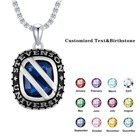 Sterling Silver Customized Text and Birthstone Pendant Necklace Graduation Gift