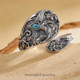 Sterling Silver Turquoise Vintage Adjustable Sunflower Dragonfly Butterfly Feather Tree of Life Spoon Ring