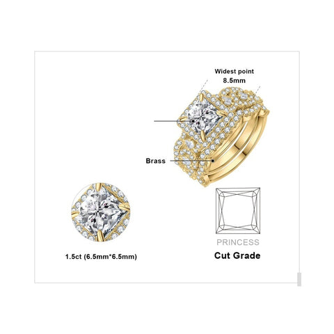 14K Gold Plated  1.5CT  Princess Cubic Zirconia Infinity Twist Engagement Rings  Anniversary Wedding Band Bridal Sets