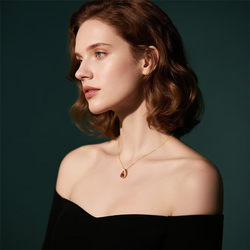 Sterling Silver Teardrop Birthstone Pendant Necklace Valentine's Day Gifts for Her