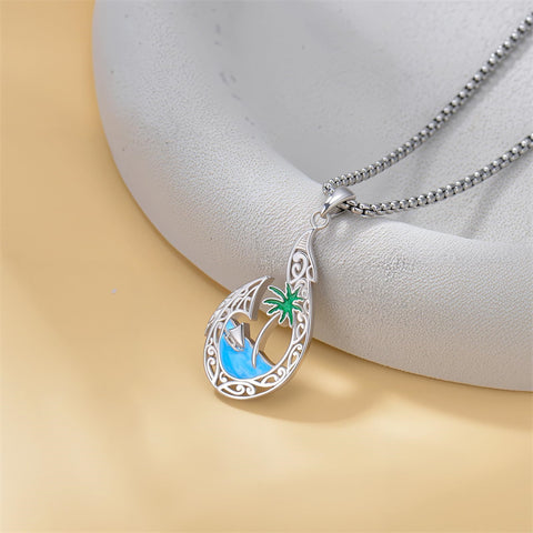 Sterling Silver Hawaiian Beach Fish Hook Pendant Necklace