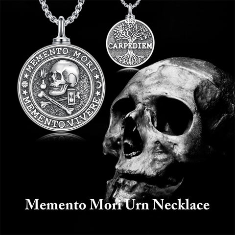 Sterling Silver Skull Memento Mori Urn Necklace for Ashes for Men