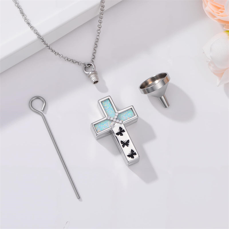 Sterling Silver Abalone Shell Opal Butterfly Dragonfly Tree of Life Pet Paw Cross Urn Necklaces for Ashes