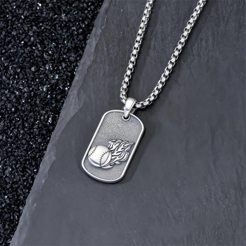 Sterling Silver Dog Tag Baseball Basketball Softball Soccer Pendant Necklace for Men