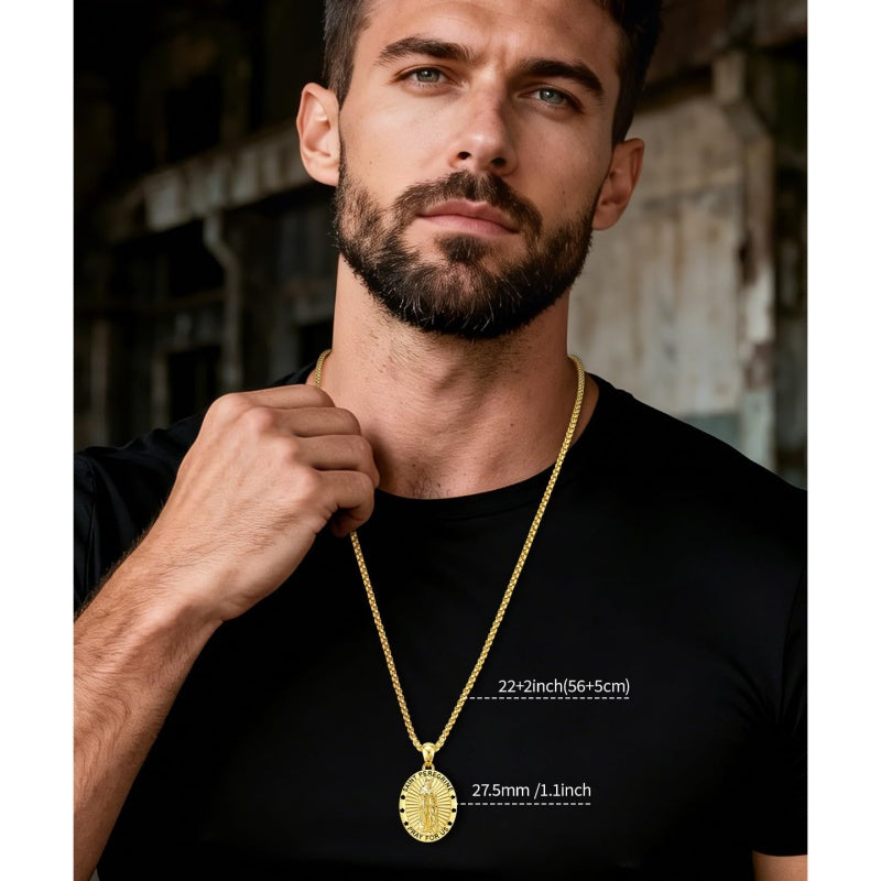 Patron Saint Medals Protection  14K Gold Plated Necklace for Men