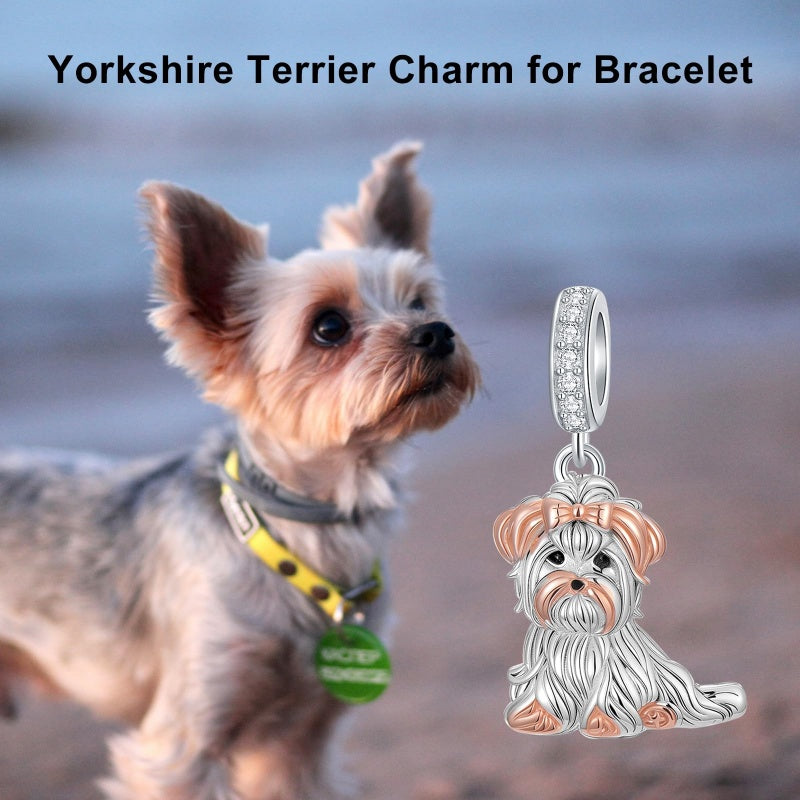 Sterling Silver Pit Bull Schnauzer Yorkie Corgi Dachshund Dog Charm Beads Fits Bracelets & Necklaces  for Women