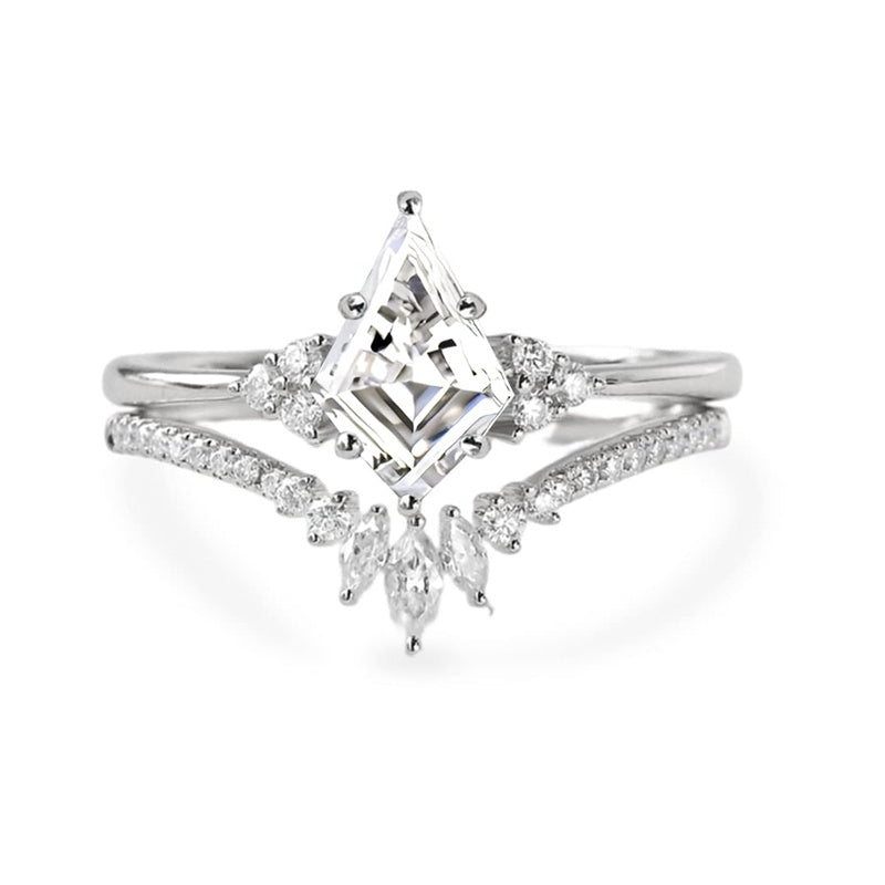 Sterling Silver 10K 14K 18K Gold Kite Cut Gemstone Wedding Ring Set ...